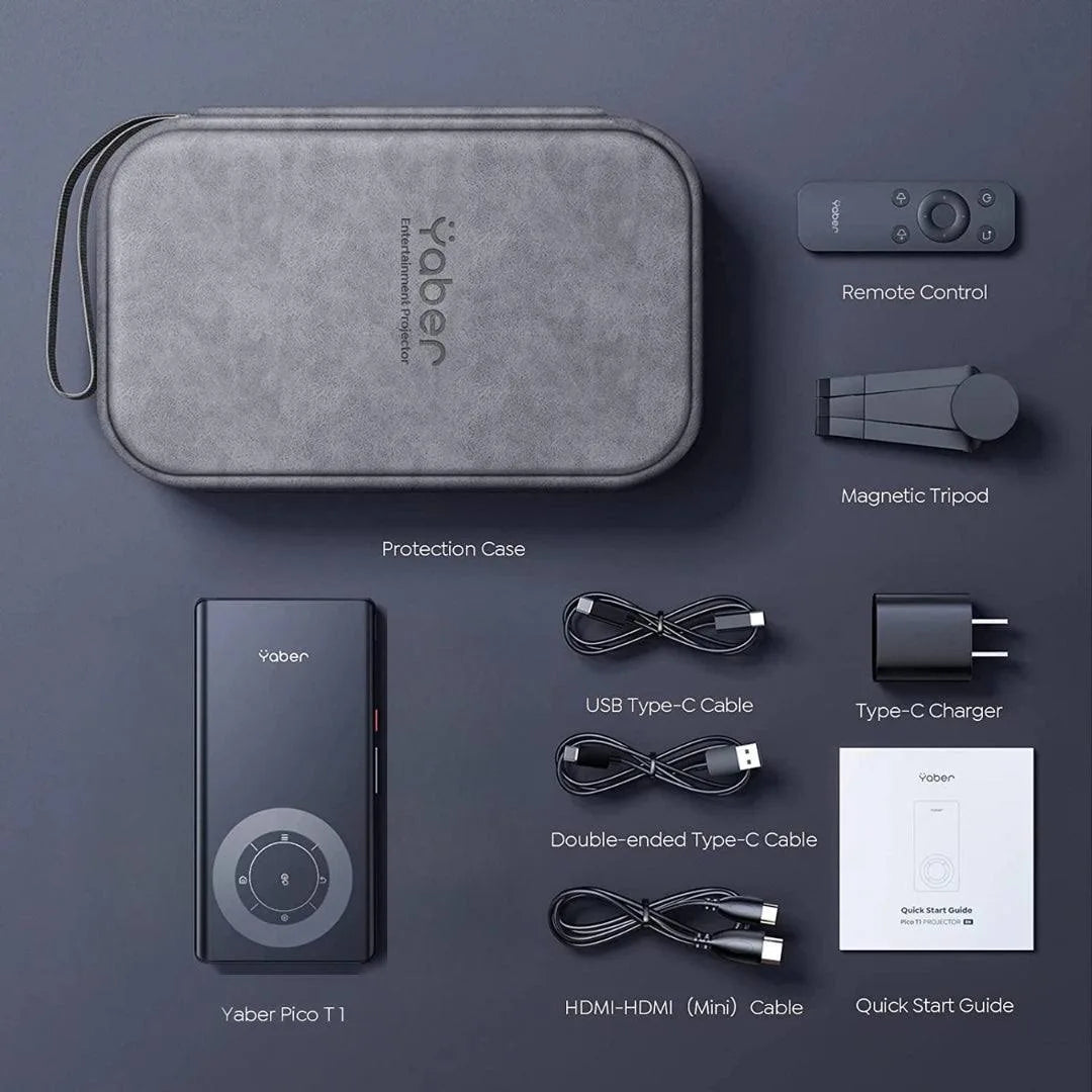 YABER Pico T1 Mini Pocket Projector with WiFi and Bluetooth, 0.52" Ultra-Thin, 1080P Support Built-in Speaker