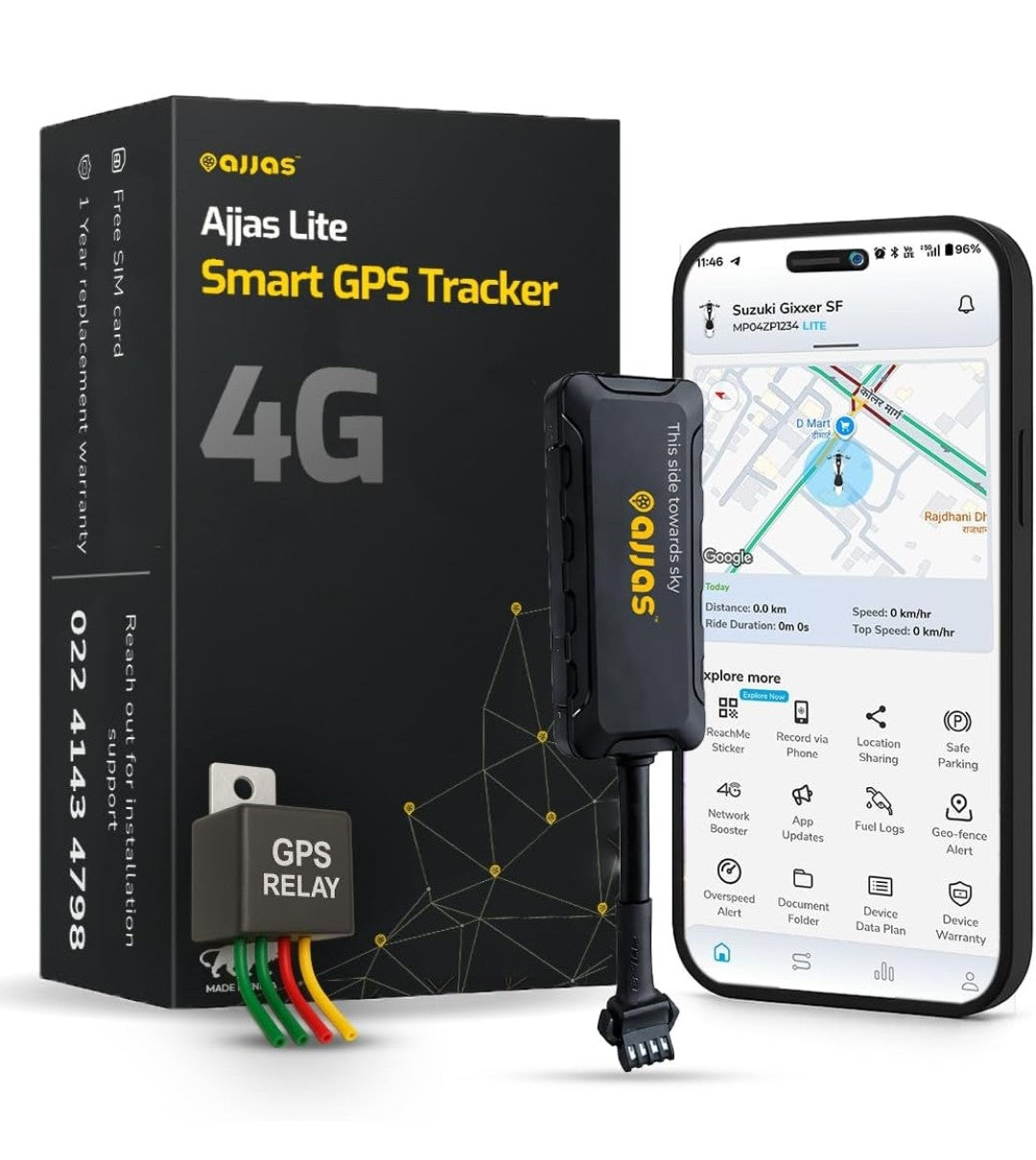 Ajjas 4G Lite (Remote Engine Lock) Wired Hidden AI Smart GPS Tracker for Car/Bike with Driving Score, Location Tracking, Geo-Fence Alert