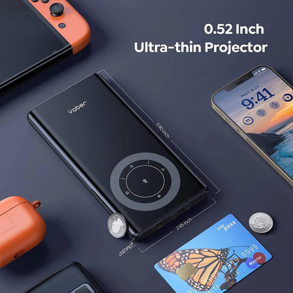 YABER Pico T1 Mini Pocket Projector with WiFi and Bluetooth, 0.52" Ultra-Thin, 1080P Support Built-in Speaker
