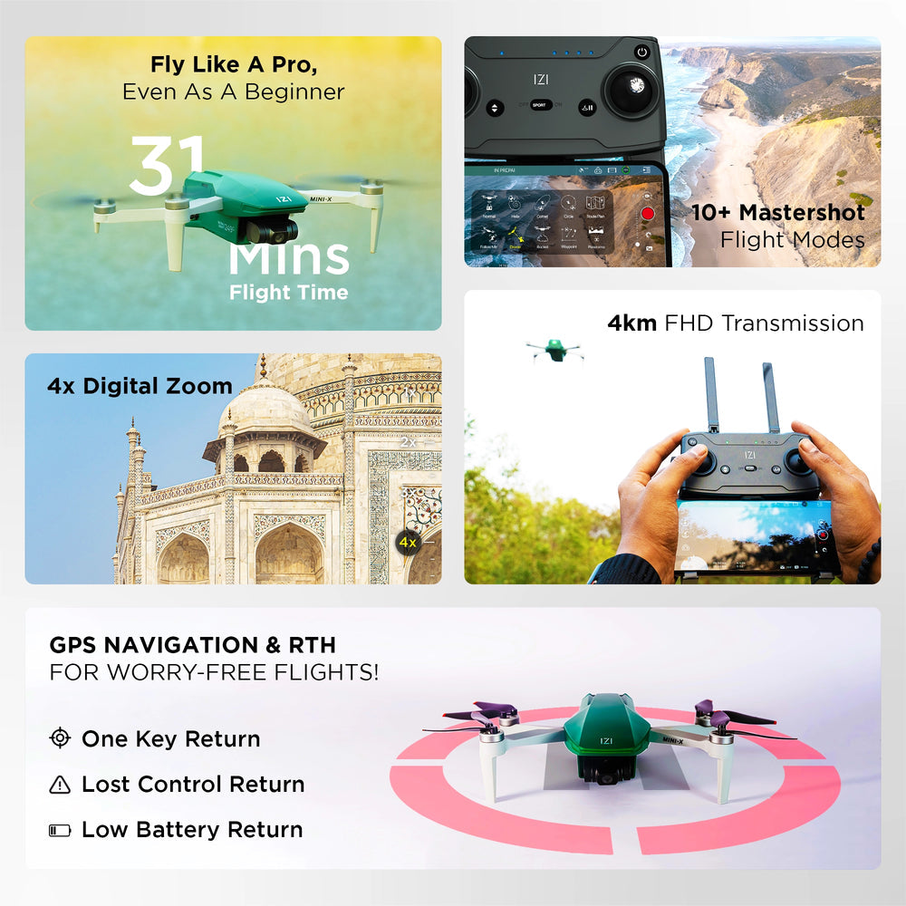 IZI mini X Nano 4K camera drone - UHD 20MP, GPS, 31min flight