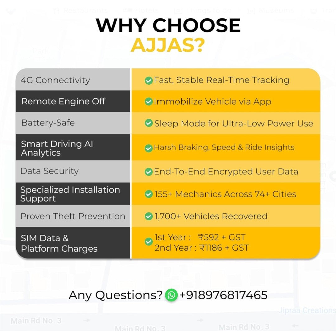 Ajjas 4G Lite (Remote Engine Lock) Wired Hidden AI Smart GPS Tracker for Car/Bike with Driving Score, Location Tracking, Geo-Fence Alert
